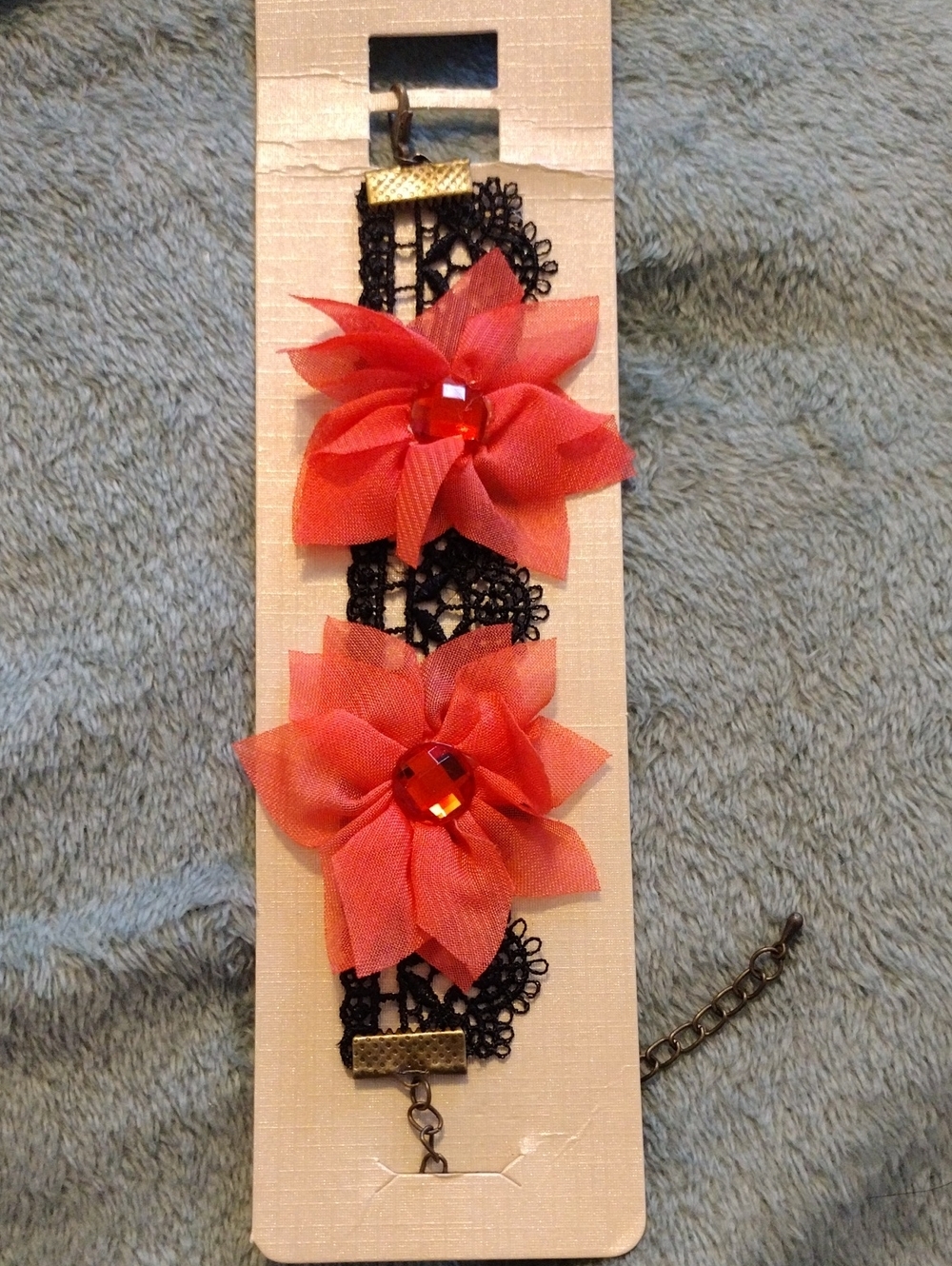 3/$15 - Black Lace with Fabric Flower Accents Bracelet